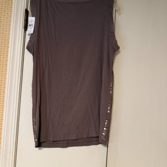 Loft Taupe Sleeveless Sequin Front Blouse - Medium - Picture 5 of 8